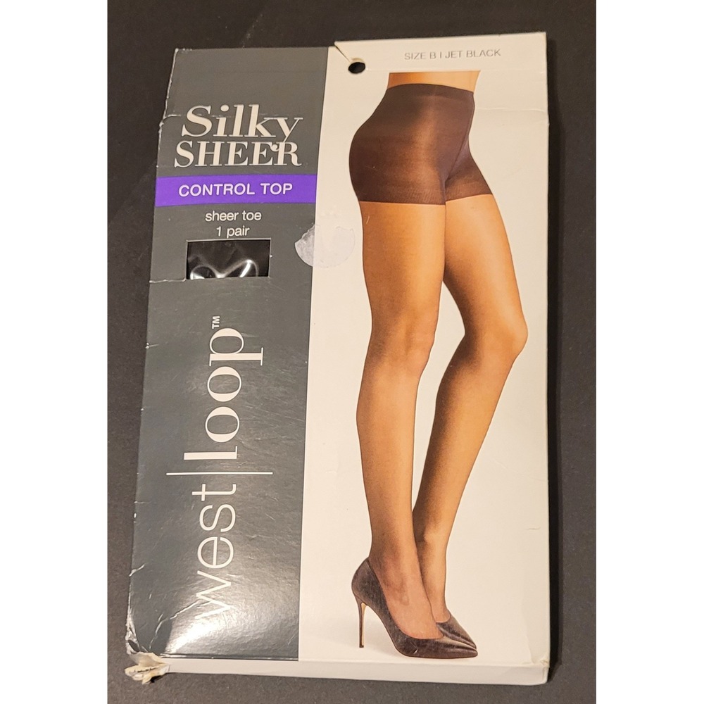 Westloop Silky Sheer Control Top Pantyhose Tights B Jet Black Hosiery y2kvintage